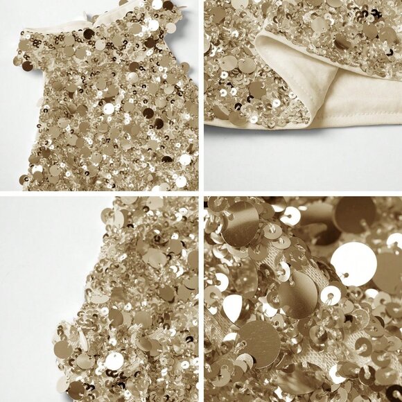 Champagne Strapless Women's Sexy Sequin Party Top - Picture 11 of 11